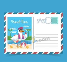 创意度假海鸥明信片矢量